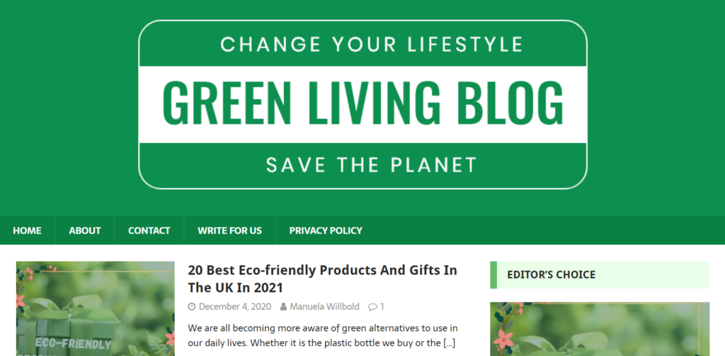 Screenshot Green Living Blog Homepage
