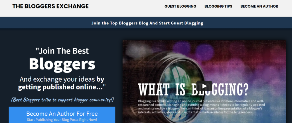 Screenshot of Bloggers Exchange Blog