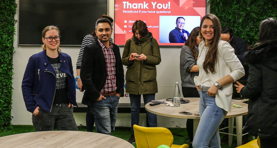 nicole-venglovicova-and-Anik-Sumon-and-Arjola-Bimaj-at-the-passion-digital-agency-SEMRush-Meetup