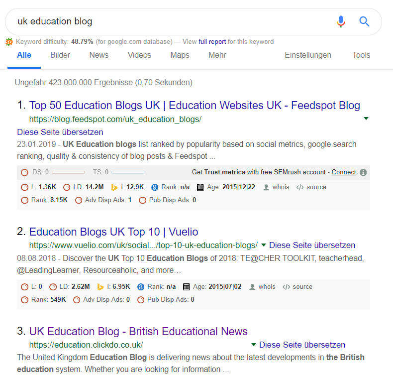 UK Education Blog screenshot Google