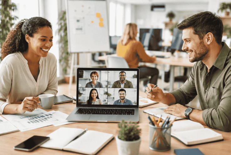business-team-holding-video-calls-to-reduce-unnecessary-travel-costs-and-save-time
